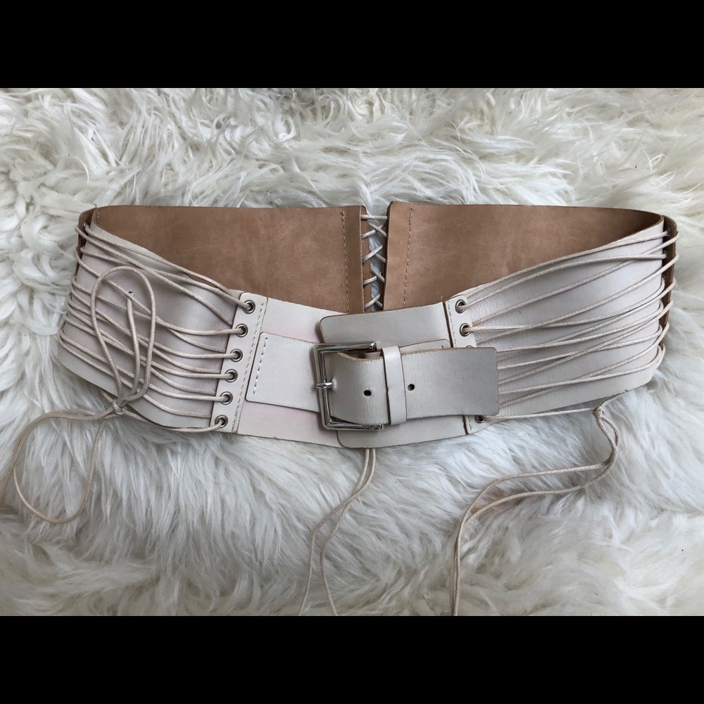 Vintage white leather corset lace up belt